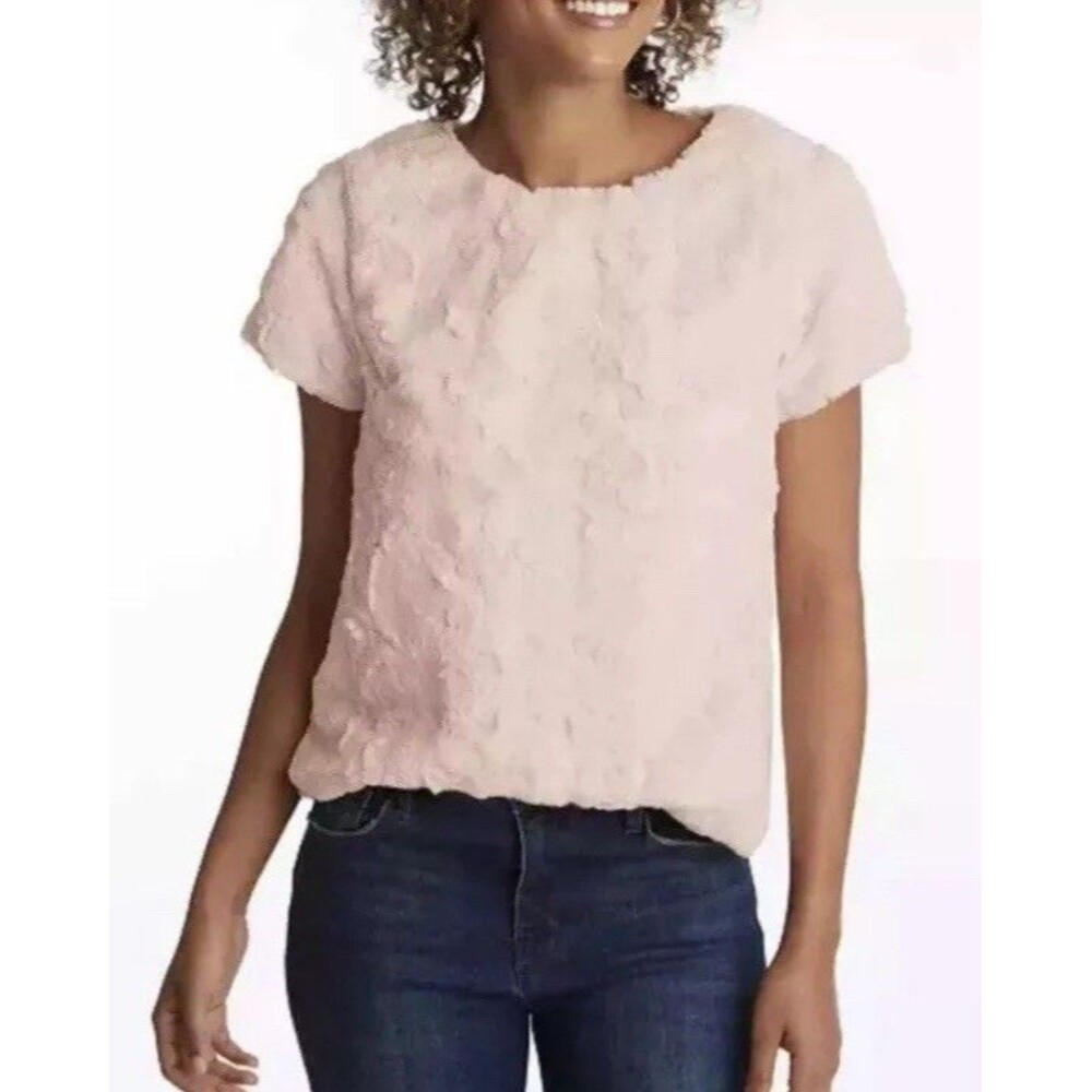 Adyson Parker M Cameo Rose Pink Top Short Sleeve Faux Fur Sherpa Shirt